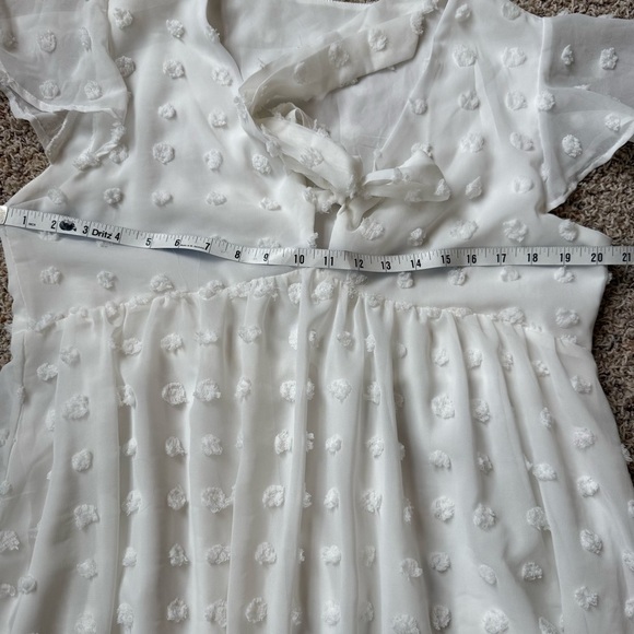 Women’s White Pom Tie Babydoll Peasant Dress Large - Picture 6 of 6